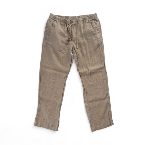 Tasso Elba Island Pants Mens XL Khaki 100% Linen Drawstring Elastic Waist - Picture 1 of 8